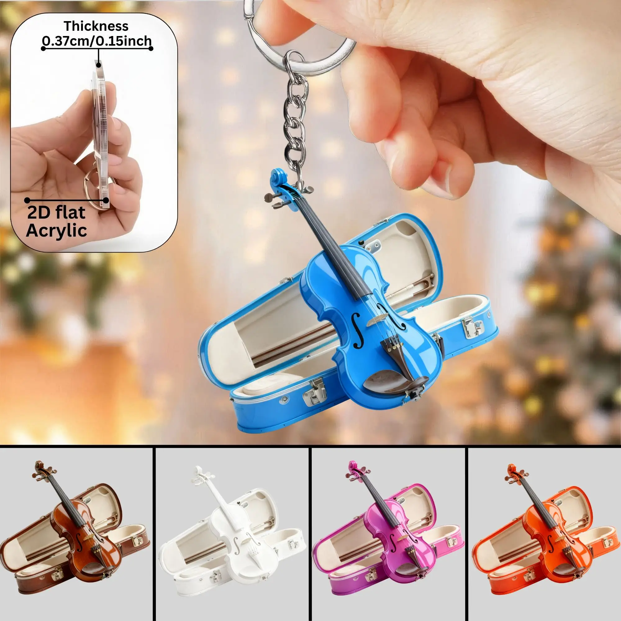 Colorful Violin Keychains 5pcs 2D Acrylic Musical Pendants Backpacks Accessories Cars Key Decoration Holiday Party Perfect Gifts