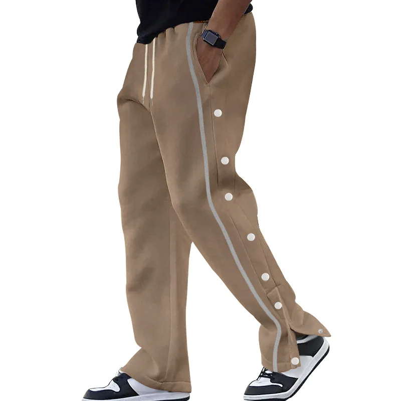 Men's Baggy Sweatpants Pants Solid Color Double-sided Button Decoration Solid Color Casual Fashion Drawstring Straight Leg Pants