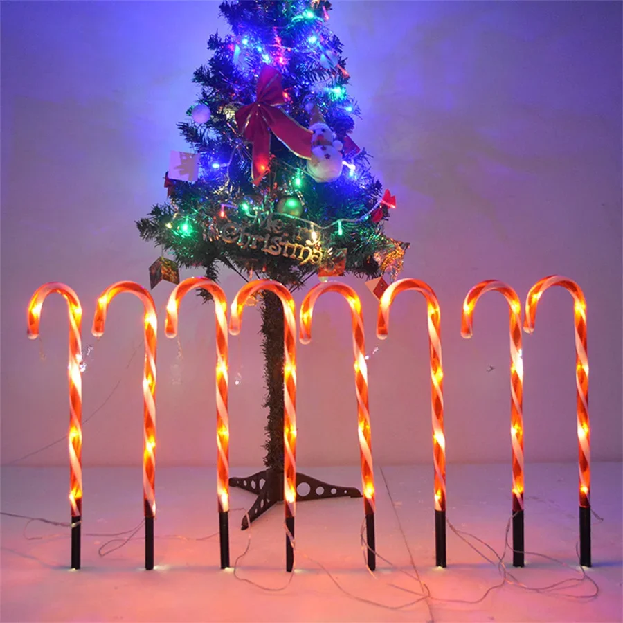 

2PCS Christmas 5 IN 1 Solar LED Candy Cane Lights with Star Snowflakes Santa Claus Waterproof Fairy Light Holiday Lighting