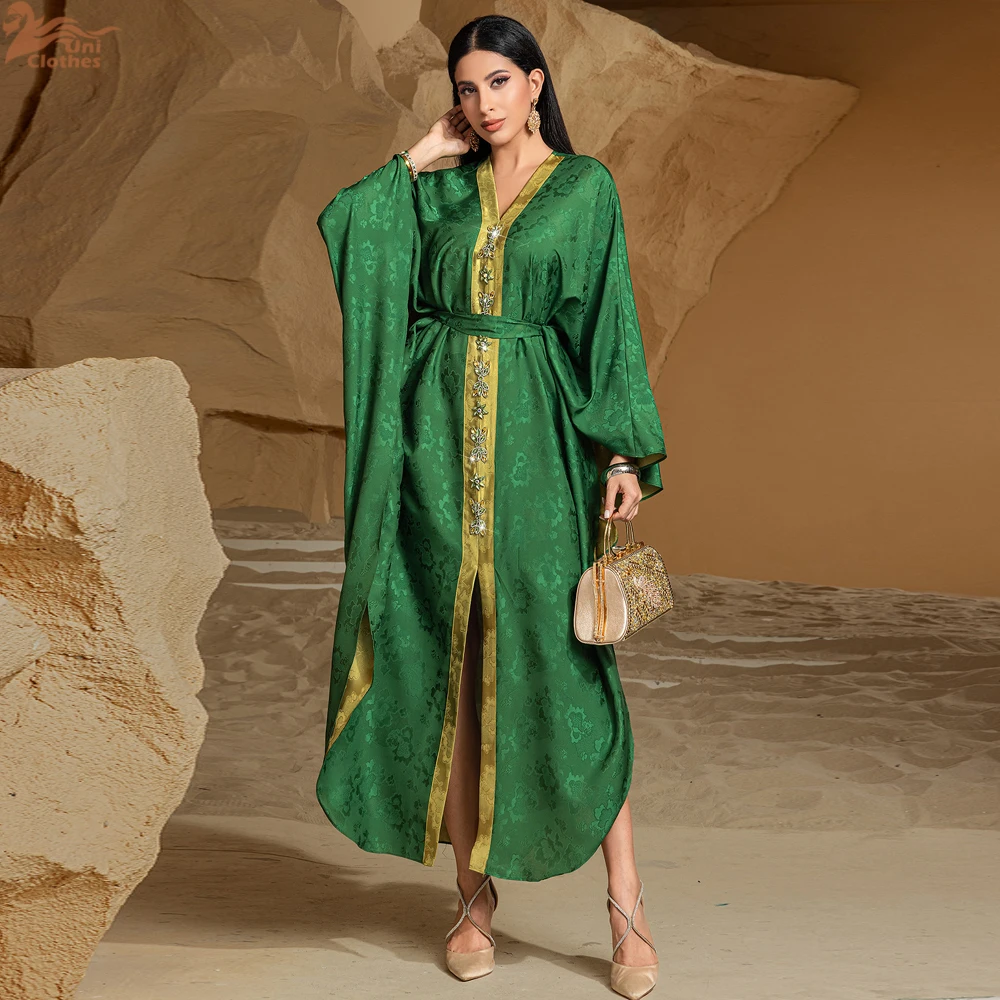 

Dubai Batwing Satin Abaya Diamonds Muslim Kaftan Maxi Dress Abayas For 2025 Women Kebaya Robe Caftan Marocain Femme Vestidos