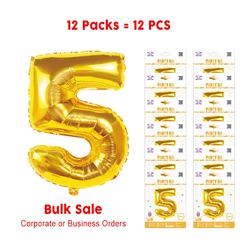 

12 Pieces-43.3'' Decorative Gold Foil Number 5 Balloons 1pc/Pack 12 Packs