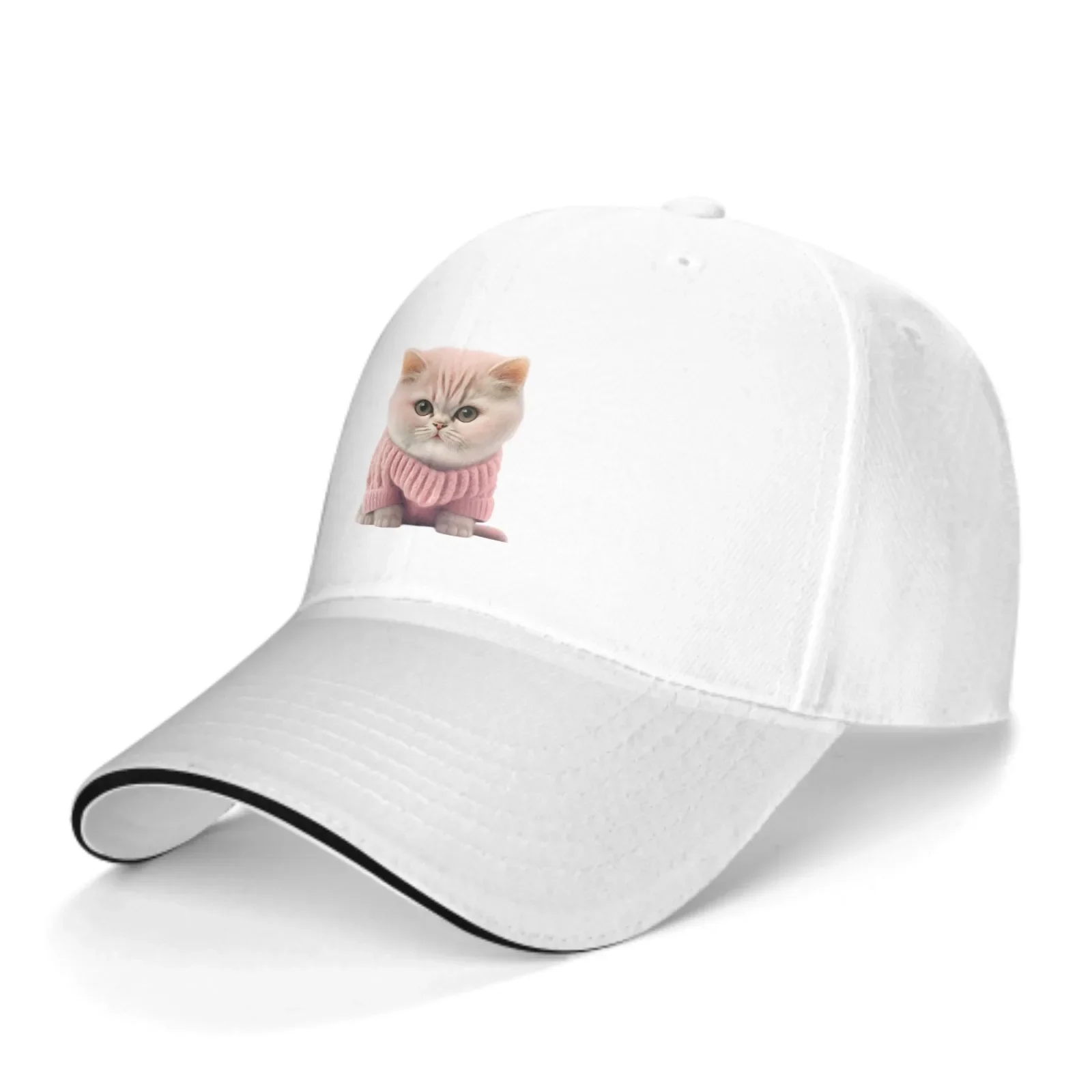 A Gentle Cat in A Pink Sweater Print Baseball Cap Women Summer Breathable Sunhat Fits Men Women Adjustable Hat