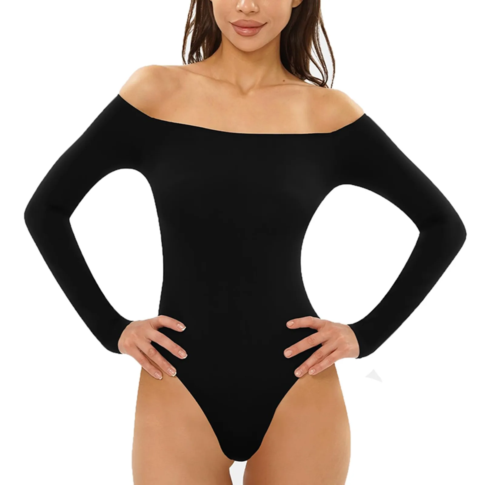 Women's Jumpsuits Romper Off Shoulder Long Sleeve Bodysuit Black Teddy Spring Summer Body Suit Solid Fitness Catsuits Body Femme