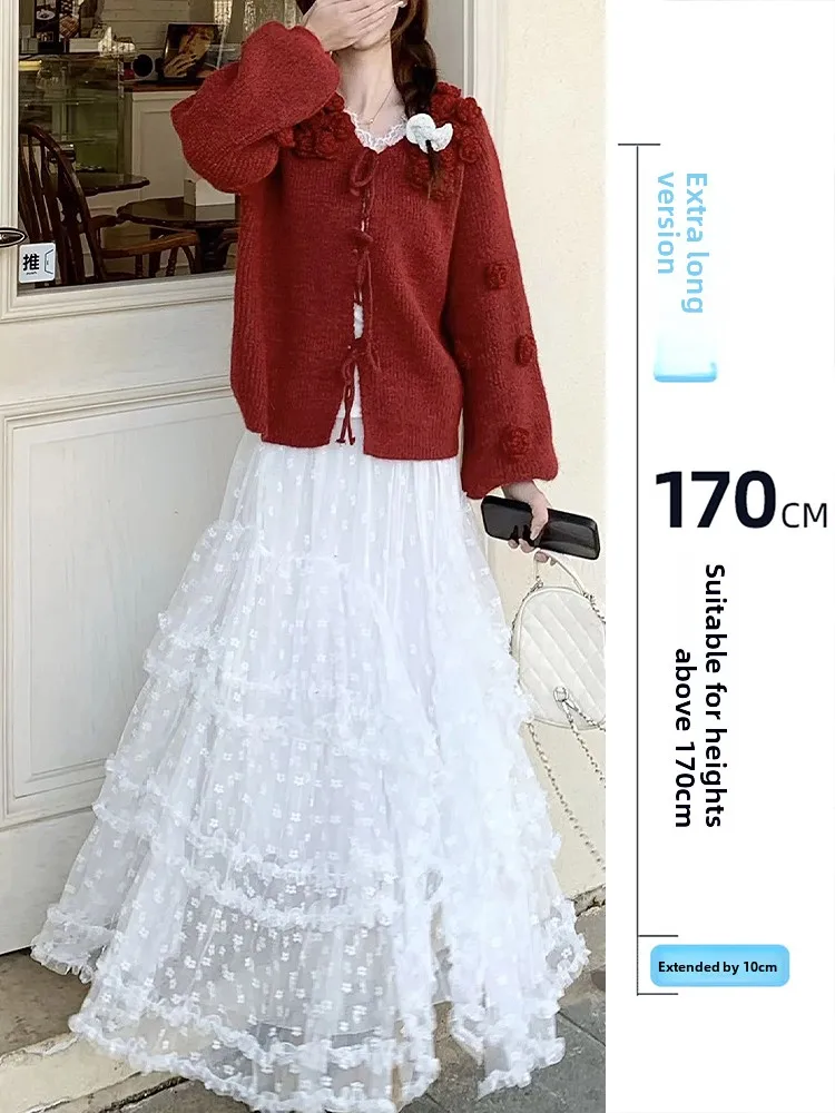 

Женская юбка-трапеция Ele Lace с высокой талией, пышная, из сетки, для высоких женщин, весна-осень, белая