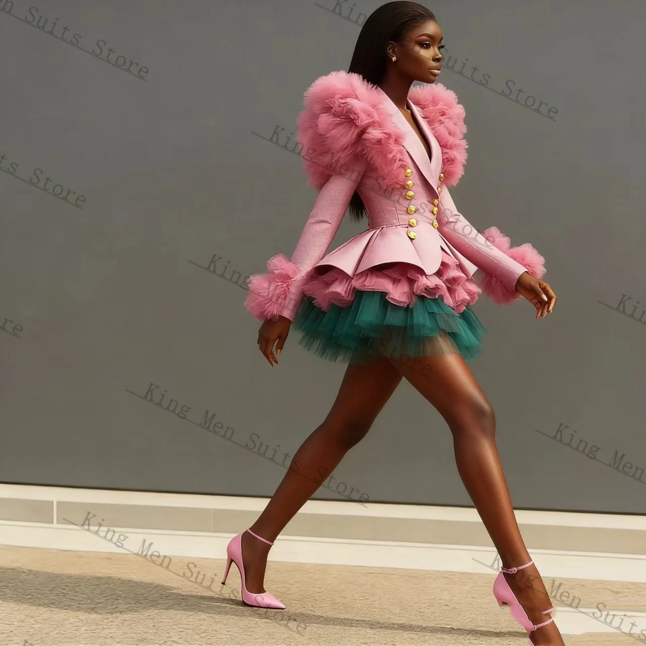 

Luxury Women Suit Set 2 Pcs Blazer+Prom Dress Tiered Tulle Autumn Spring Customized Formal Guest Wedding Tuxedos Coat Jacket