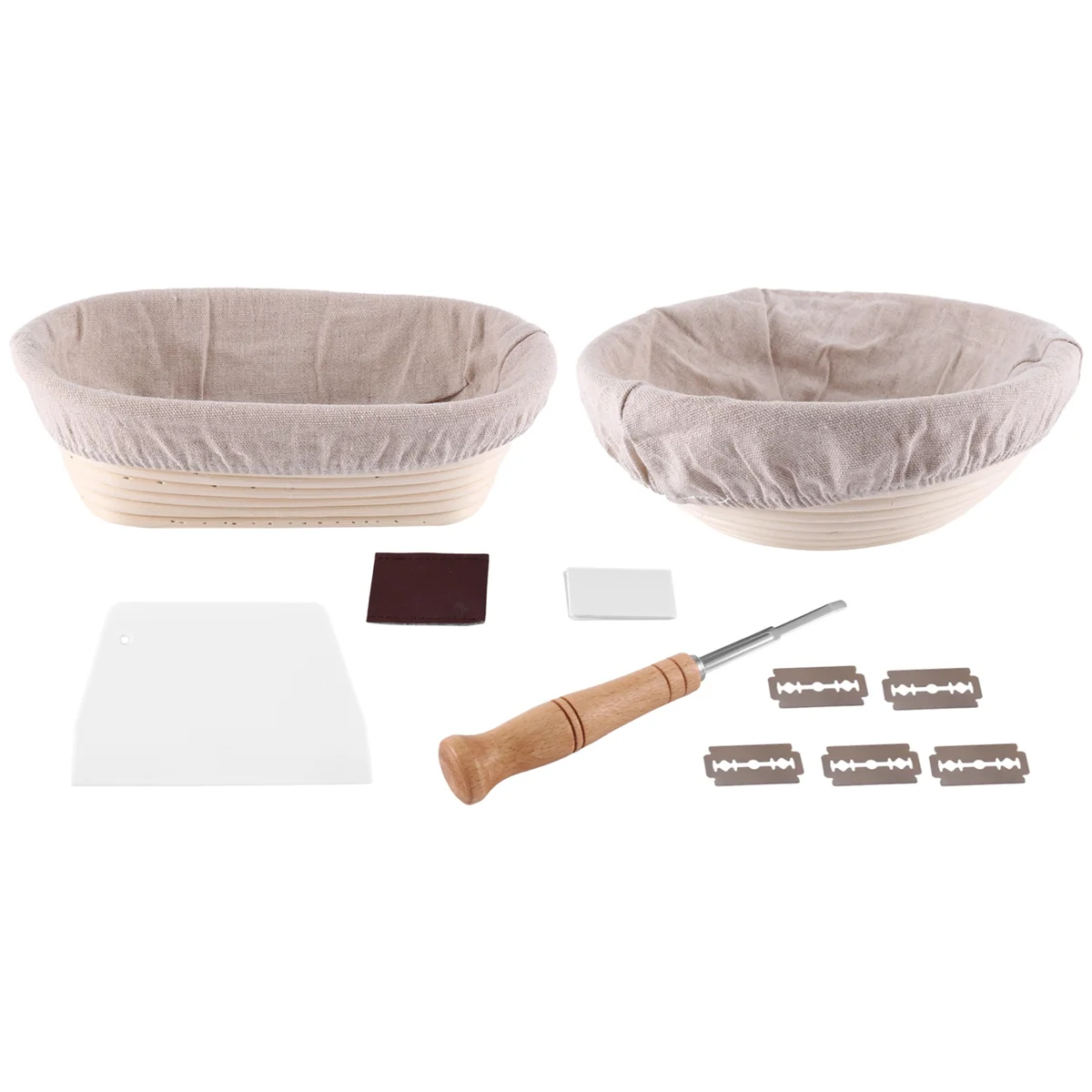 Proofing Basket Set of 2-10 Inch Oval, and 9 Inch Round+Premium Bread Lame and Slashing, the perfect Baking Bowl