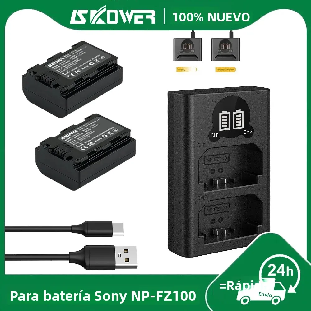Batería NP-FZ100 de 2520mAh para Cámaras Sony A7III A7IV A7C FX3 FX30 A9 A6600 A6700 ZV-E1 ZV-E10 II A9S A7RV NPFZ100 con Cargador Doble