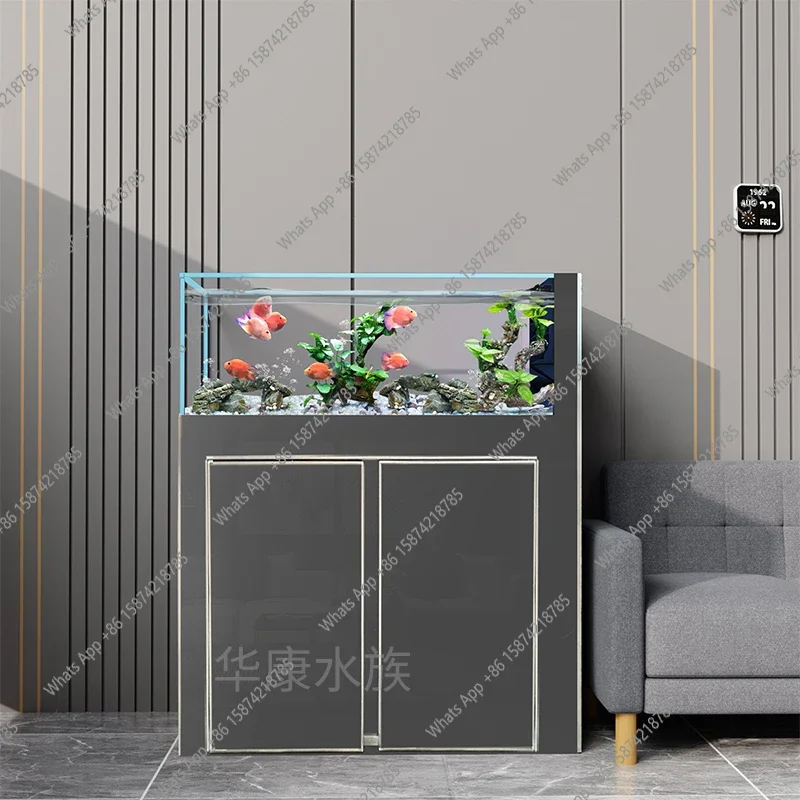 

G-MX Fish Tank Living Room Ultra-white Glass Stream Tank Home Creative Landscaping South American Original Ecological Tank
