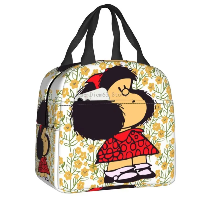 

Mafalda And Flowers Thermal Insulated Lunch Bags Argentina Manga Quino Resuable Lunch Tote for School Multifunction Food Box