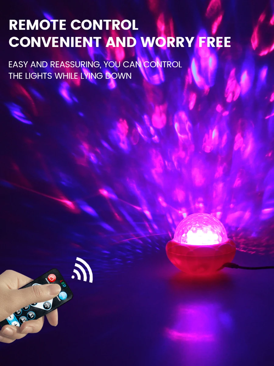 

USB C LED Aurora Water Ripple RGB Projection Light 7 Light Sources 4 Modes Bedroom Party Festival Decoration R/C Atmosphere Lamp