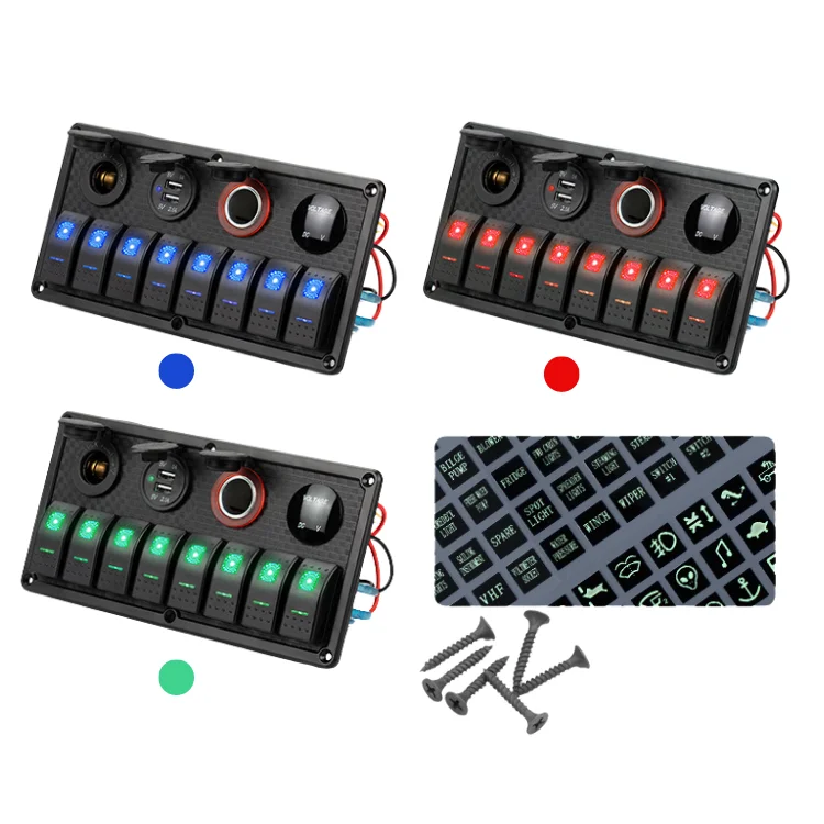 8-Gang Waterproof Rocker Switch Panel Universal 8-Way LED Control For Caravans Boats ATVs Yachts-12V 24V Switch Box