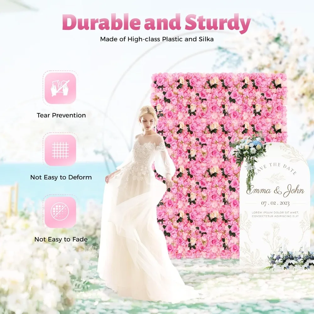 

12 Pack Artificial Flower Wall Panels Faux Hydrangea Rose Flower Backdrop Panels for Wedding Party Event Decoration