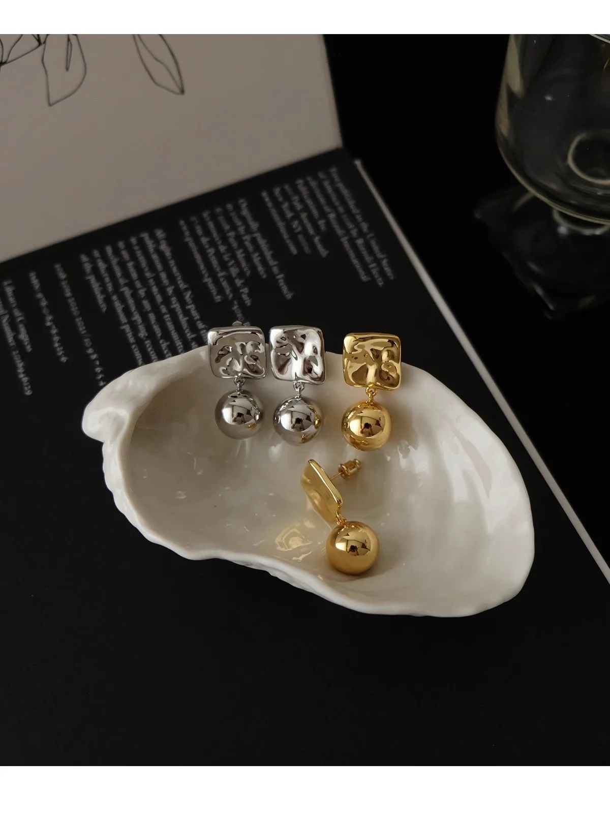 Brass With 18K Gold Ball Drop Earrings Women Jewelry Punk Party Gown  Runway Korean Japan INS Boho Top