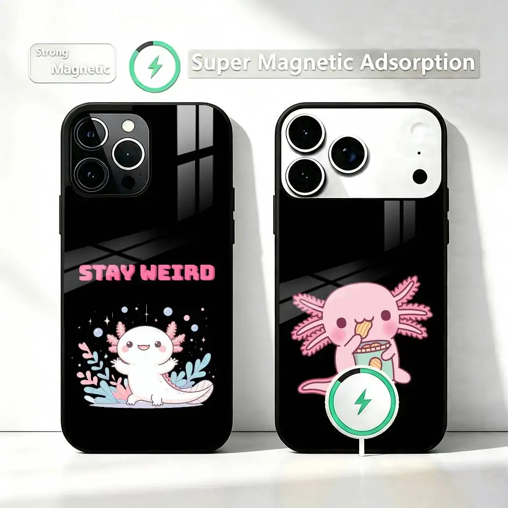 Cute Cartoon P-Pink A-Axolotl Phone Case For iPhone17,16,15,14,13,12,11 Plus,Pro Allows magnetic wireless charging