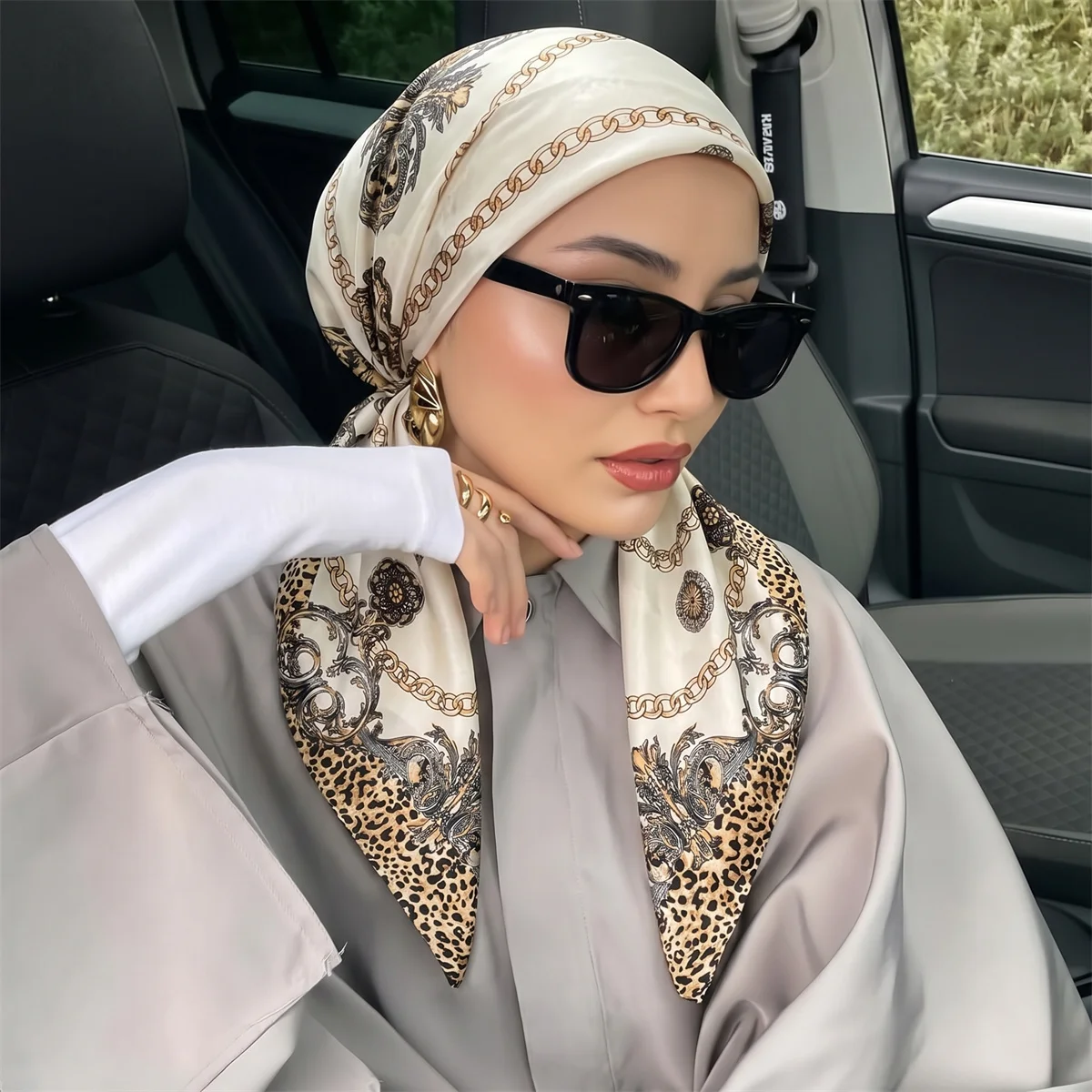 Instant Hijab with Elastic Band Women Satin Print Turban Scarf Ready To Wear Pre-Tied Headscarf for Daily and Travel Beach Wear