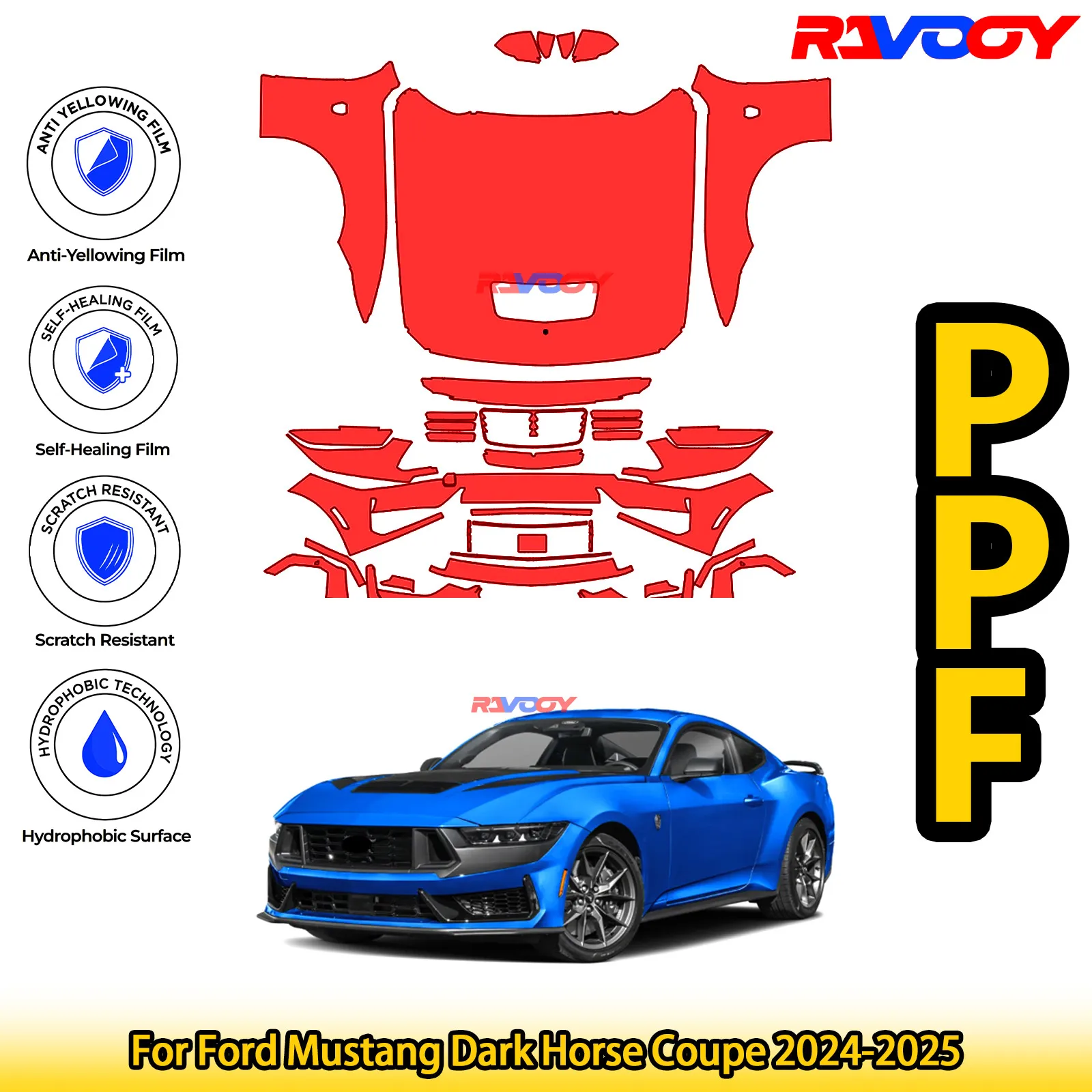 

For Ford Mustang Dark Horse Coupe 2024-2025 Glossy Matte Black Precut front PPF Kit Paint Protection Film
