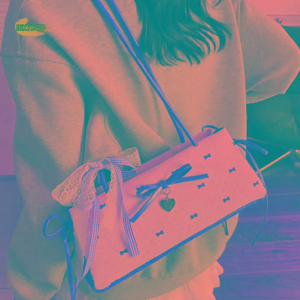 

All-match Sweet French Stick Handbag Korean Style Ribbon Y2K Underarm Bag PU Leather Handle Solid Color Armpit Bag Daily
