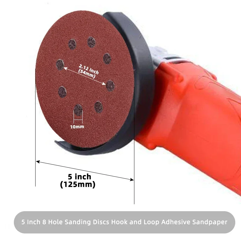 5 Inch 8 Hole Sanding Discs Hook and Loop Adhesive Sandpaper 125mm 60-2000 Grits for Random Orbital Sander Abrasive Sheets