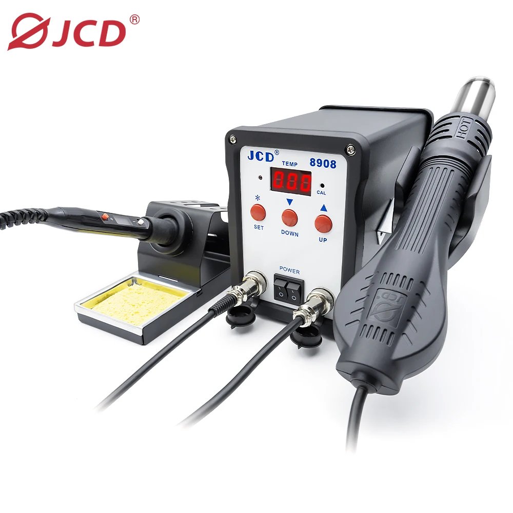 

JCD 2 in 1 Soldering Station 8908 Digital Display SMD Rework Hot Air Gun Solder Iron ESD Welding Desoldering Repair Tools