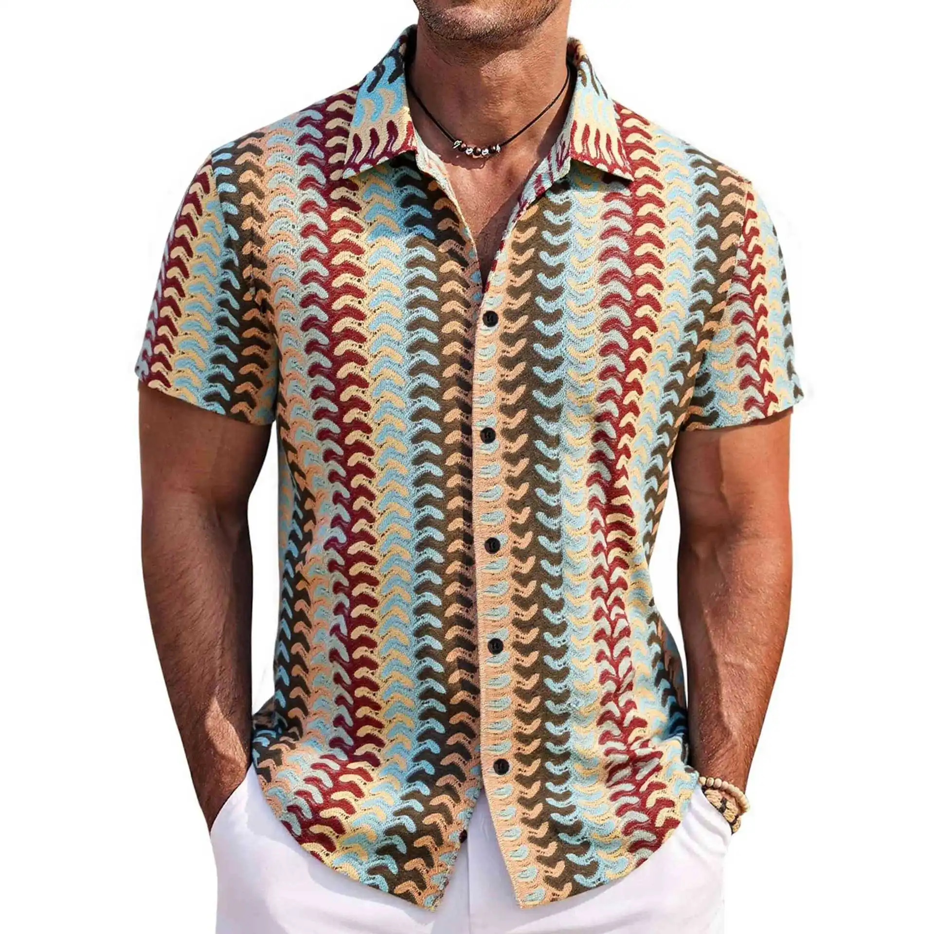 

Men's Knitted Shirt Summer New Hollow Breathable Short Sleeved Shirt Streetwear Men Clothing