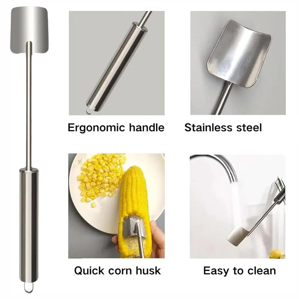 

New Long Handle Stainless Steel Corn Stripping Tool, Easy Clean Corn Cob Peeler Corn Peeler Tool, Suitable for Home Kitchen G7B6