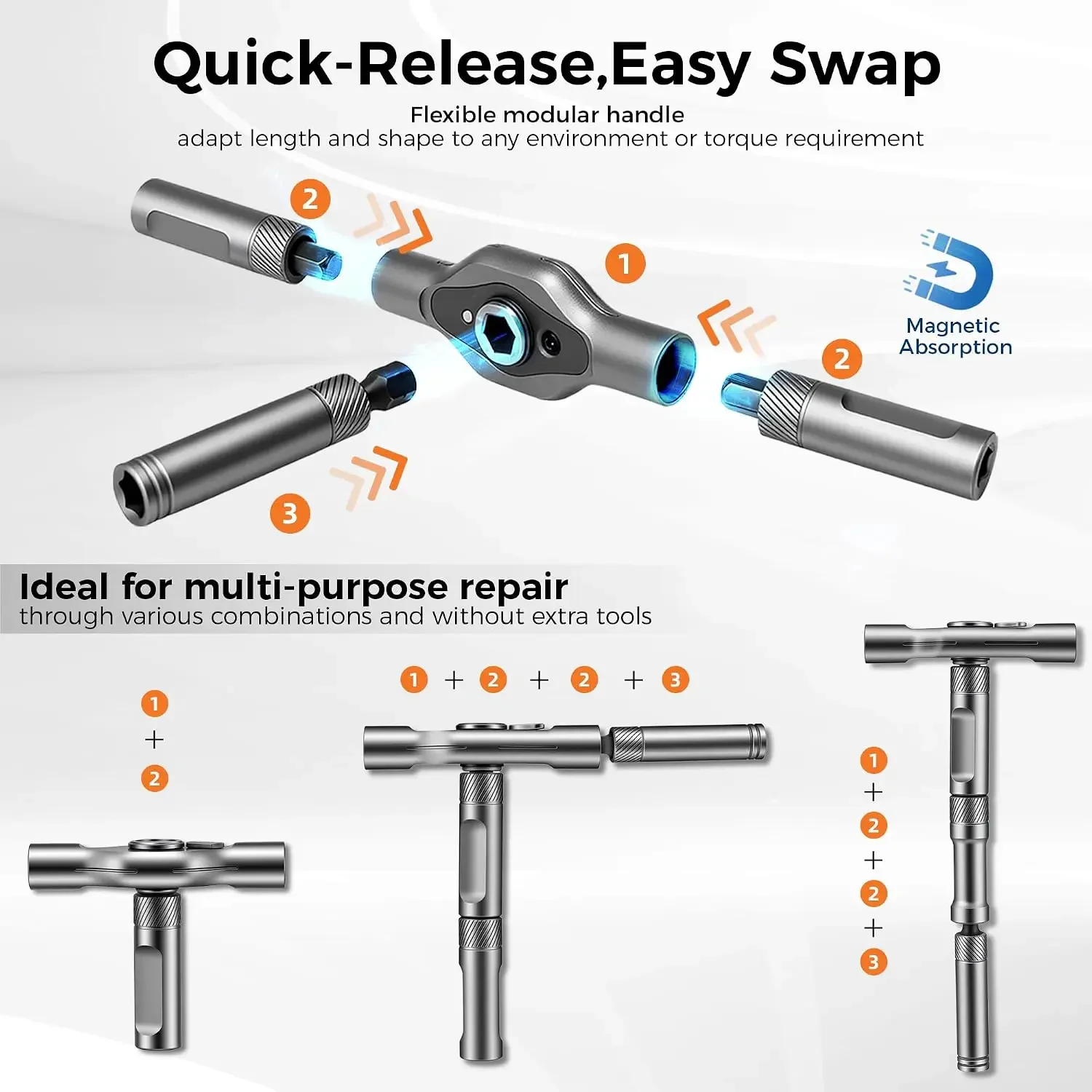 42 in 1 Magnetic Ratchet Screwdriver Set S2 Steel Bits Detachable T-Handle Portable Storage Case for Computer Furniture Repair