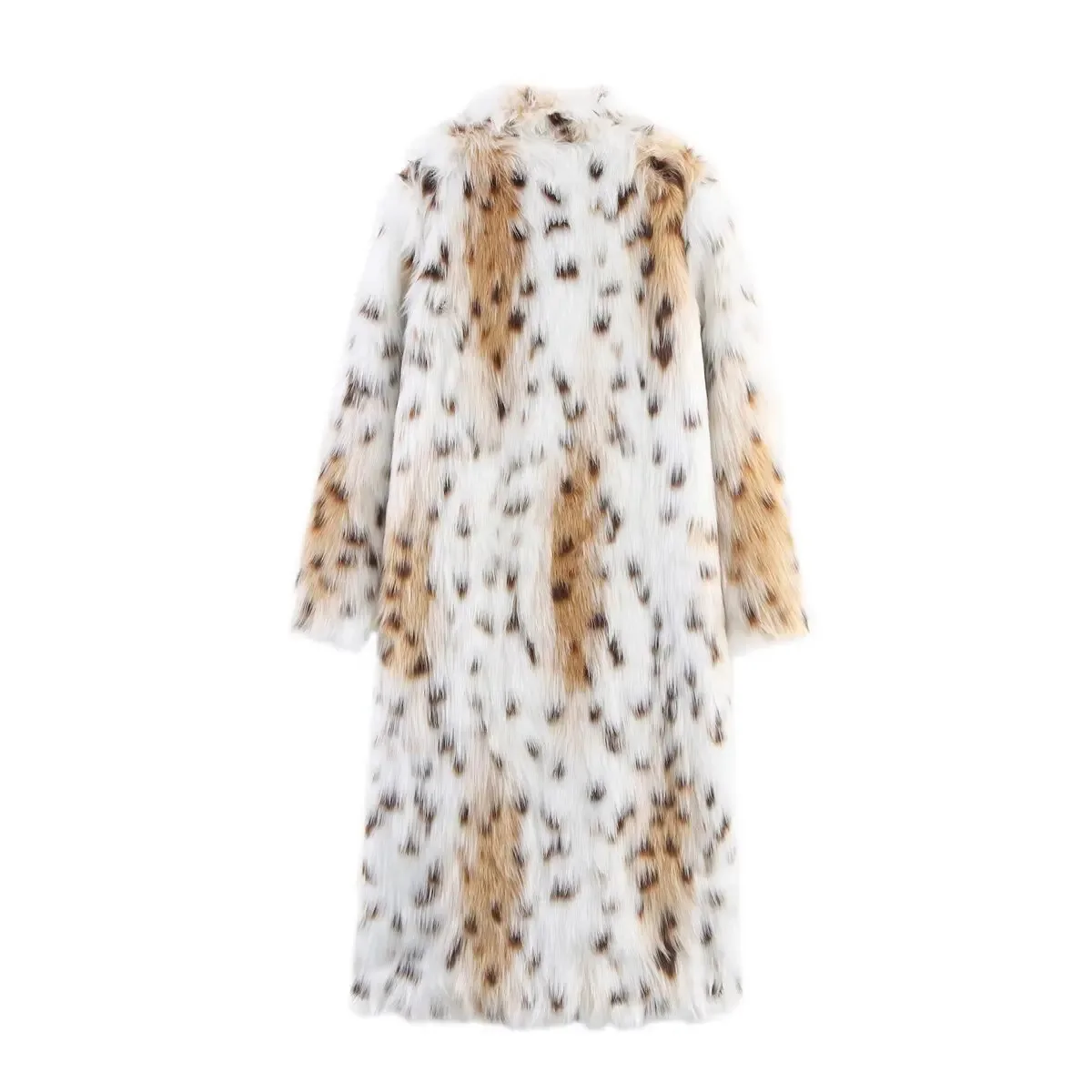 HH Women Winter Fashion Vintage Lapel Imitation Fur Leopard Print Loose Outwear Coat Female Warm Street Casual Long Jacket