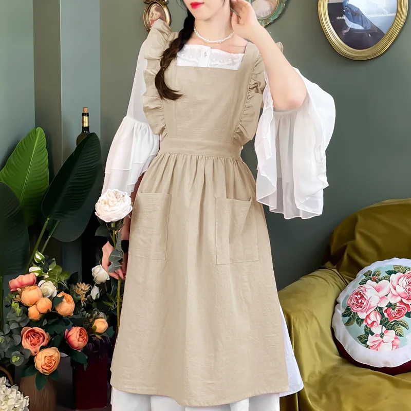 cute apron dress Vintage Cute Apron Dress Cross Back Pinafore Apron for Women with Pockets for Cooking Painting