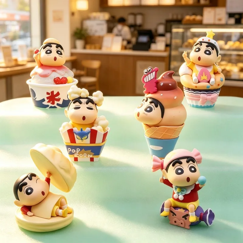 Set de 6 figuras de la serie «Crayon Shin Chan: Hora de los postres», con la figura de Nohara Shinnosuke, modelo de PVC, adorno para escritorio, juguete coleccionable de anime, ideal como regalo.