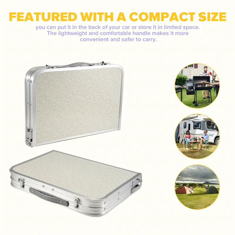 FAAJ-Lightweight Folding Camping Table Portable-Aluminum Foldable Picnic Table,Collapsible Dining Table For Indoor Outdoor