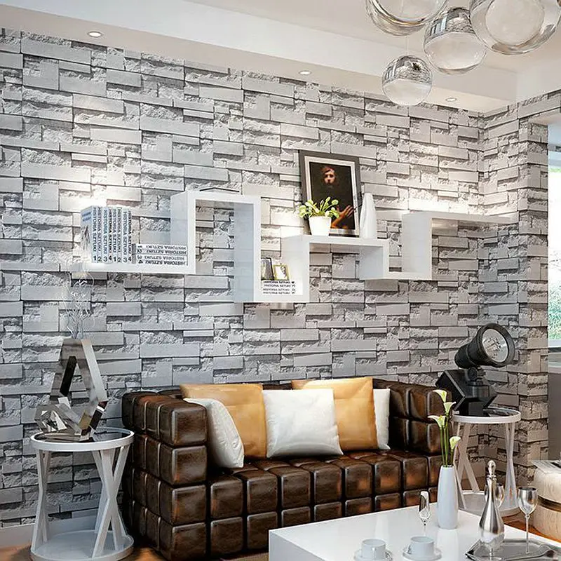 Light Gray 3D Brick Pattern Wallpaper Background for Clothing and Barber Shops Modern Minimalist Cultural Brick Wallpaper