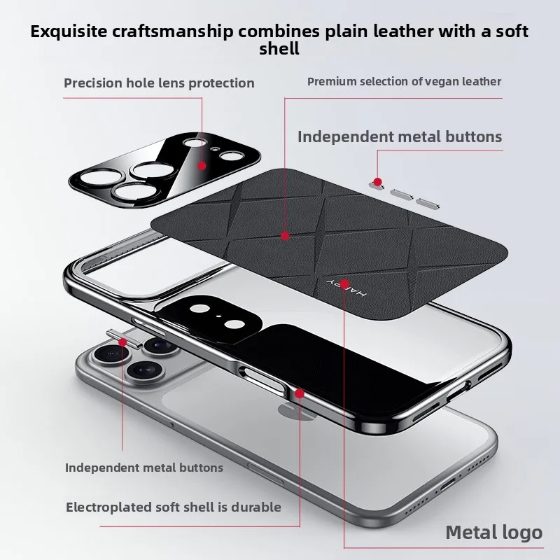 Per iPhone 17 Pro Max Custodia Nuova pelle tinta unita High-end Anti-goccia Foro di precisione Copriobiettivo per iPhone 17 Pro Antiurto Funda