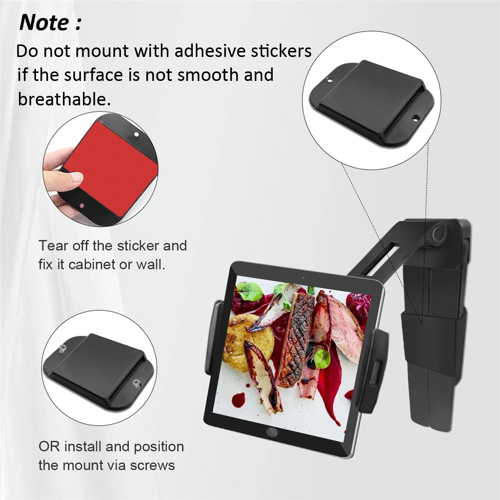 2-in-1 Kitchen Cabinet Wall Tablet Stand 360 Portable 4 to 13 Inch Universal Tablet Bracket Phone Holder for Wall Desktop Mount