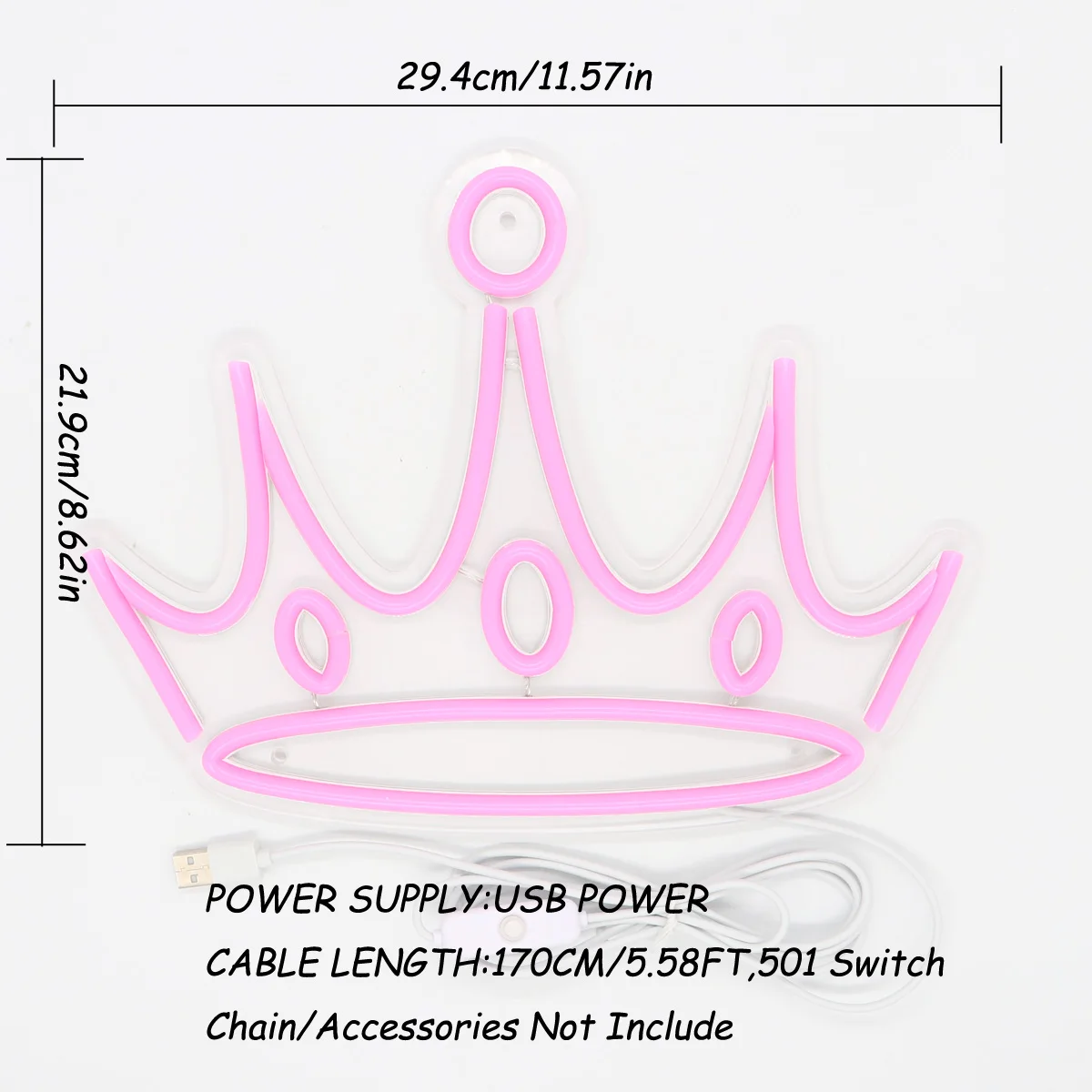 1pc Pink Crown LED Wall Art Neon Sign USB Power 5V Low Voltage Safe Light For Room Party Bar Club Pub Decoration11.57''*8.62''