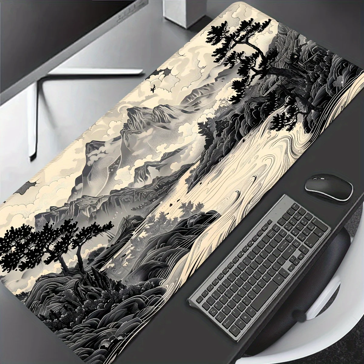 Asian Landscape Desk Mat Extra Large Extended Non-Slip Rubber Mouse Pad for Office Gaming