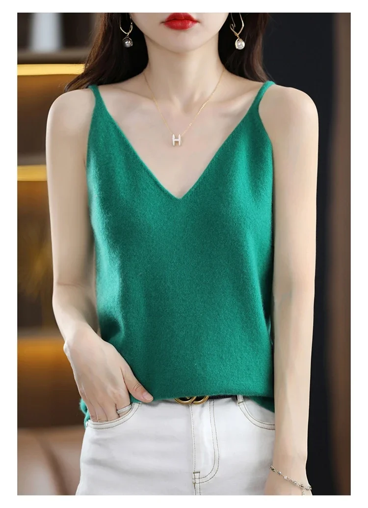 Women Camis Tops Solid Spring Summer Casual Knitted Tops Sexy V-neck Tank Tops Office Lady Top 2024 Fashion Korean Tank Top