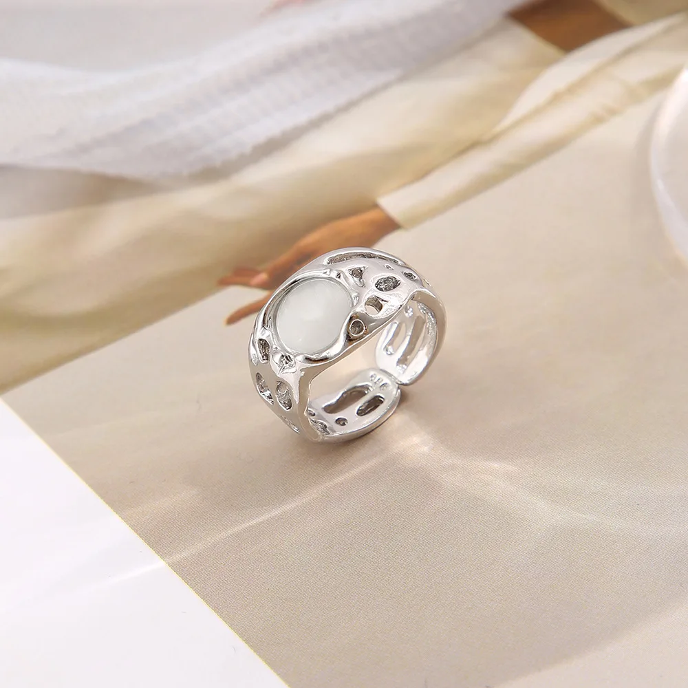 LATS غير النظامية أوبال الجمالية Egirl الجوف خواتم للنساء العصرية الفضة اللون الإبداعية البنصر مجوهرات الأزياء بالجملة