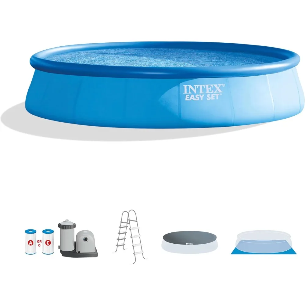 26175EH 18 Feet x 48 Inch Inflatable Easy Set Up Round Outdoor Above Ground Swimming Pool Set with Cover, Ladder, and Filter