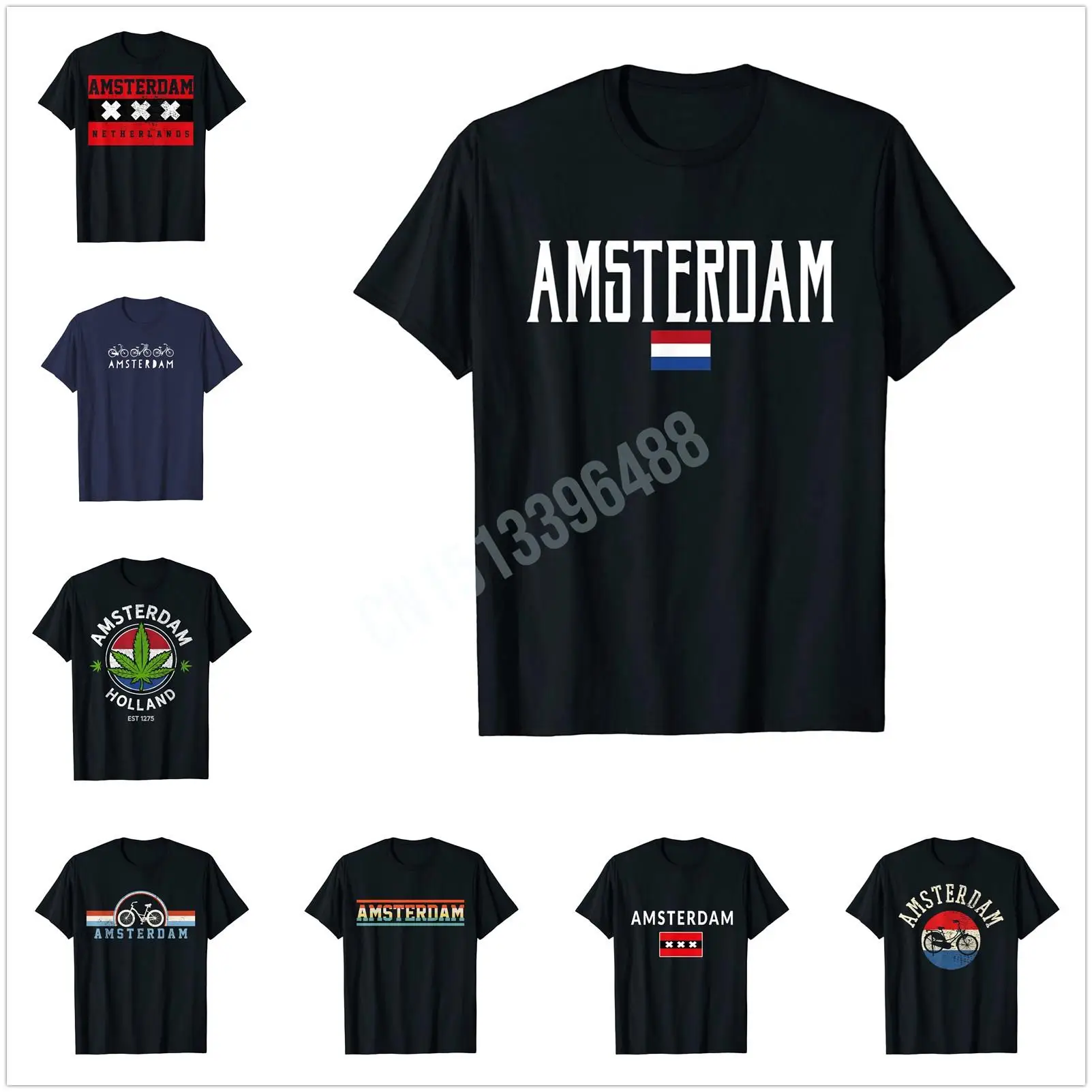 More Design Netherlands Retro Vintage Bike Amsterdam T-Shirt For Men Women T Shirt Hip Hop Tops Cotton Tees