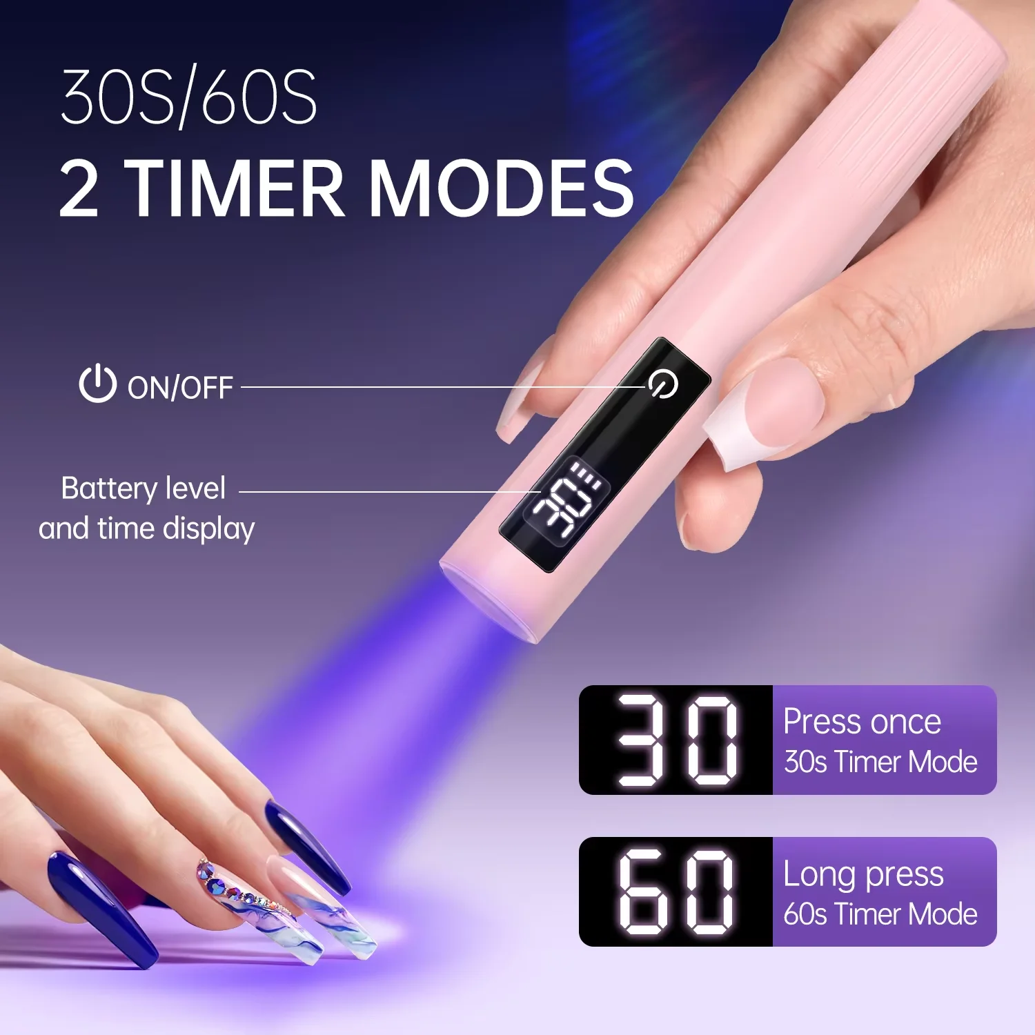 LINMANDA مصباح أظافر جل محمول بالأشعة فوق البنفسجية مصباح أظافر صغير قابل لإعادة الشحن مع شاشة LED مناسبة لطلاء أظافر الجل للمنزل