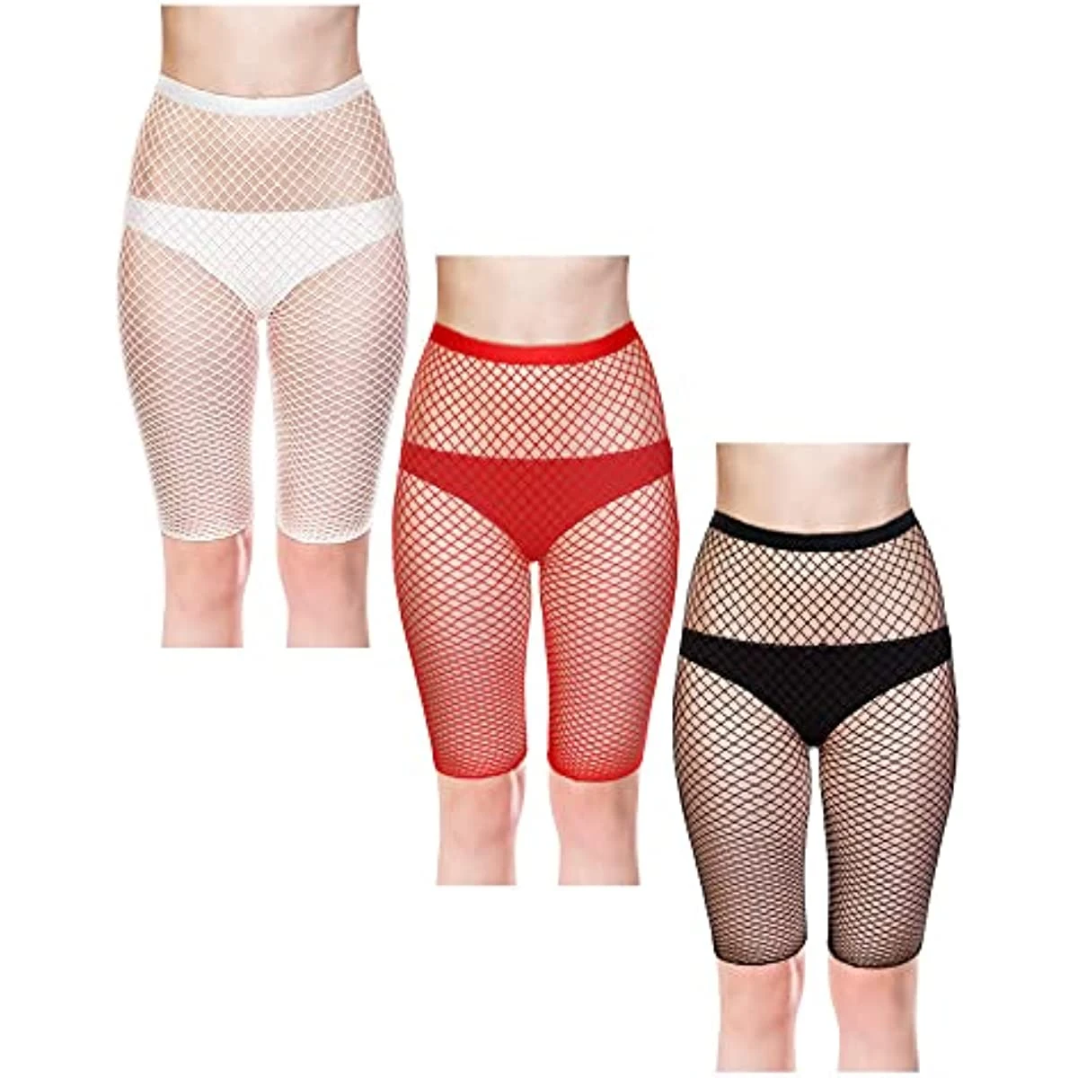 3Pcs Short Tights Set Breathable Fishnet Pantyhose for Women Costumes Wear Short Pantyhose Black White Red Sexy 3 Color