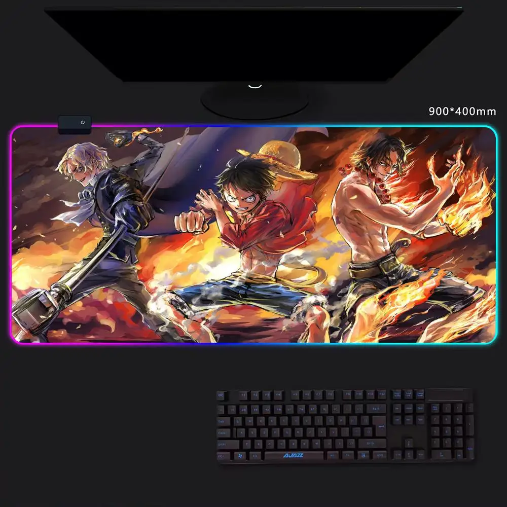 brother Luffy Ace Sabo Mouse Pad Game Player RGB Pc Gamer Boys like PS5 Keyboard LED Glowing mause pad Mats Rubber