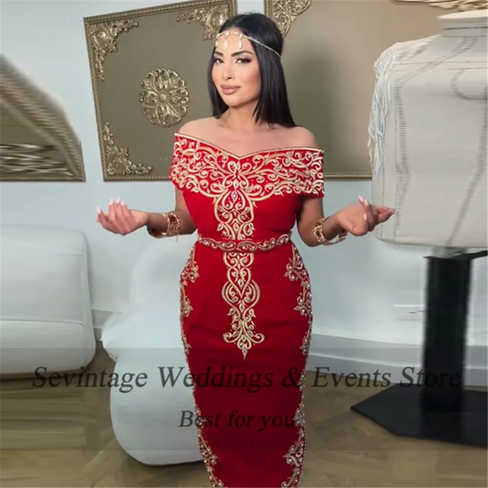 Customized Modest Arabic Mermaid Evening Dresses Applique Lace Prom Gowns Off The Shoulder Ankle Length Algerian Outfits 2024