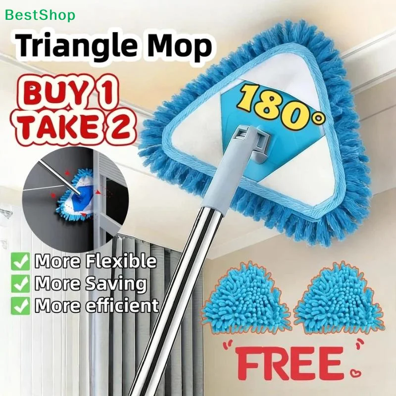 ♩Ceiling Mop Long Handle Mop Floor Cleaning Original Wall Mop Cleaner Rotating Triangle Mop Window Wet And Dry Mop