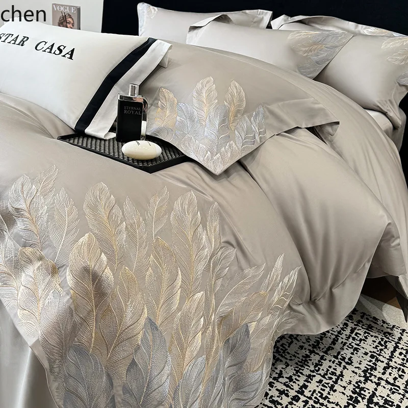 HXL all-cotton four-piece set, long-staple pure cotton embroidered duvet cover bedding set