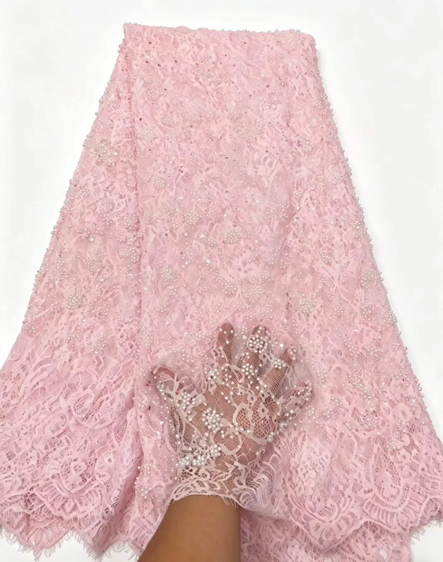 3 meter Tulle Lace Fabric Beads Stones 2026 Handmade Beaded Fabric France Nigerian Embroidery Bridal Mesh Fabric For Sewing