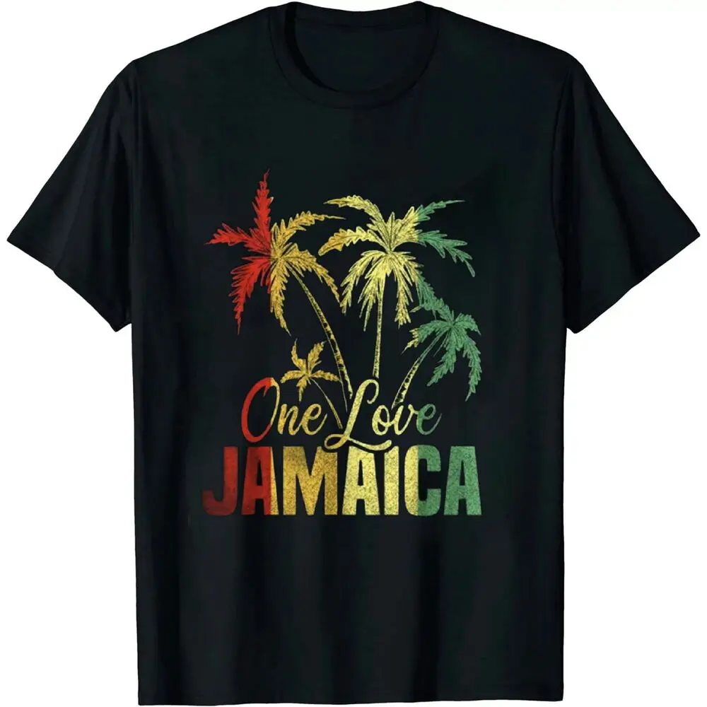 Unisex Black T-Shirt One Love Jamaica Caribbean Vacation Short Sleeve  High Quality 100%Cotton Short Sleeve