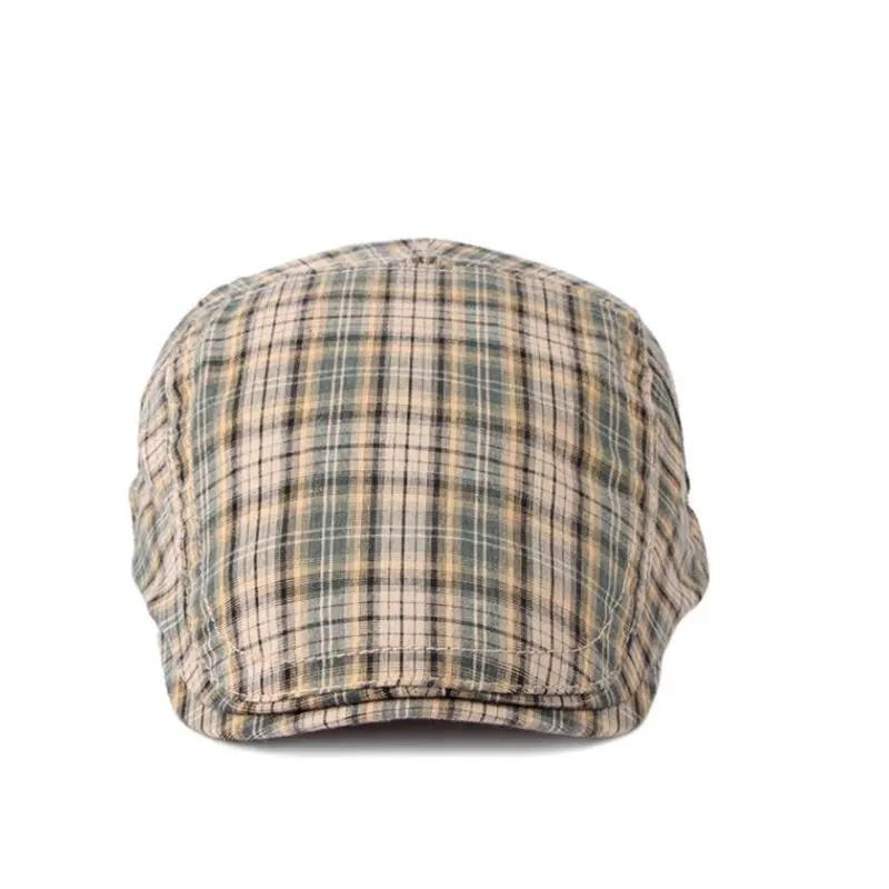 2023 Four Seasons Cotton Plaid Print Newsboy Caps Flat Peaked Cap Men and Women Painter Beret Hats 115