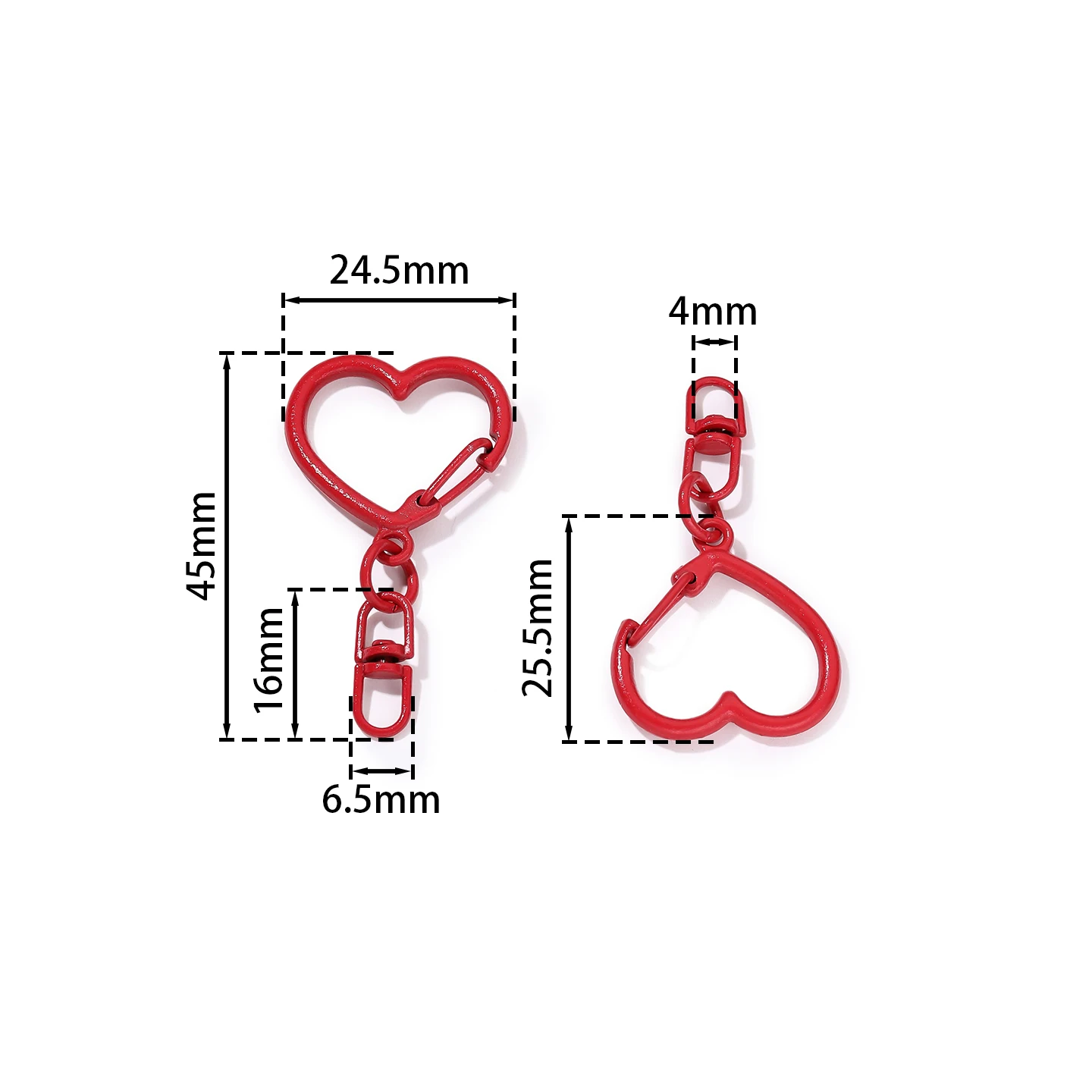 5pc/Lots Alloy Heart Shaped Rotating Hooks Keychain Clips with Lobster Buckles for DIY Bag Decorations Jewelry Making Supplies