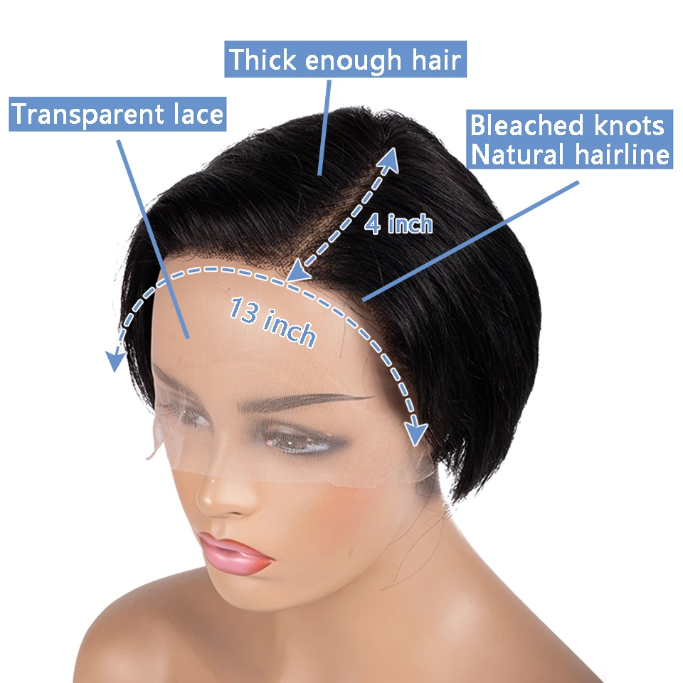 흑인 여성용 짧은 밥 픽시 컷 가발, 13x4 레이스 정면 스트레이트 레이스 정면 픽시 가발, 측면 부분 브라질 헤어